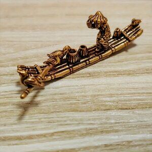 Brass Collectible Statue, Vintage-style Cormorant & Bamboo Raft - NEW